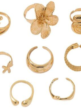 9PCS Gold Stackable Rings for Women – Adjustable 14K Gold Plated Fashion Ring Se
